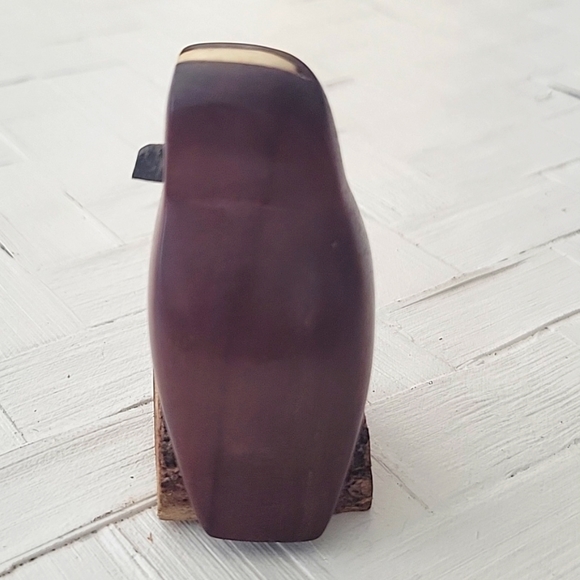 Hand Carved Wooden Owl Sitting on a Log with Inlayed Eyes Wing and Top of Head - Picture 5 of 10